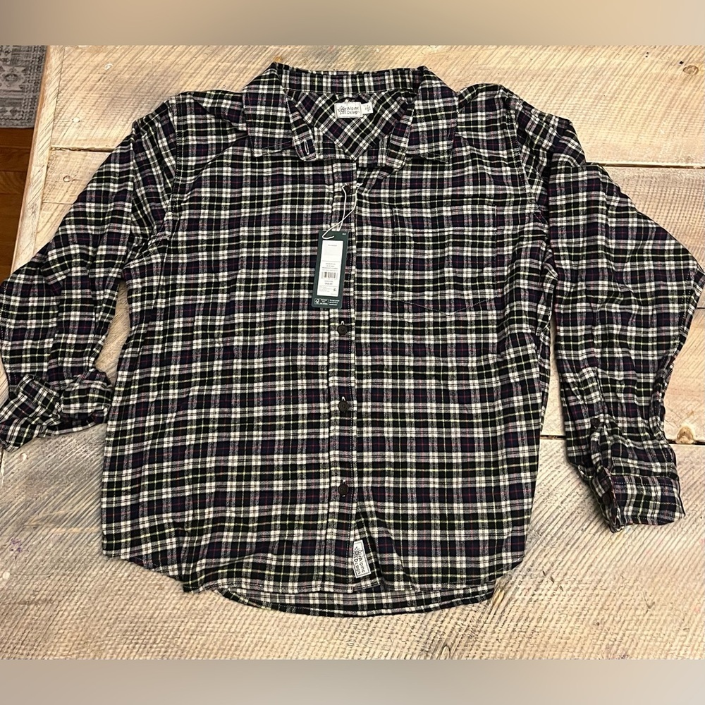 Alpine‎ Design Women's XL Midweight Flannel Shirt Navy Cream Plaid NWT
